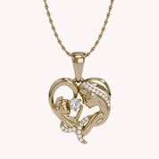 Mother And Child Heart Pendant Necklace Sterling Silver