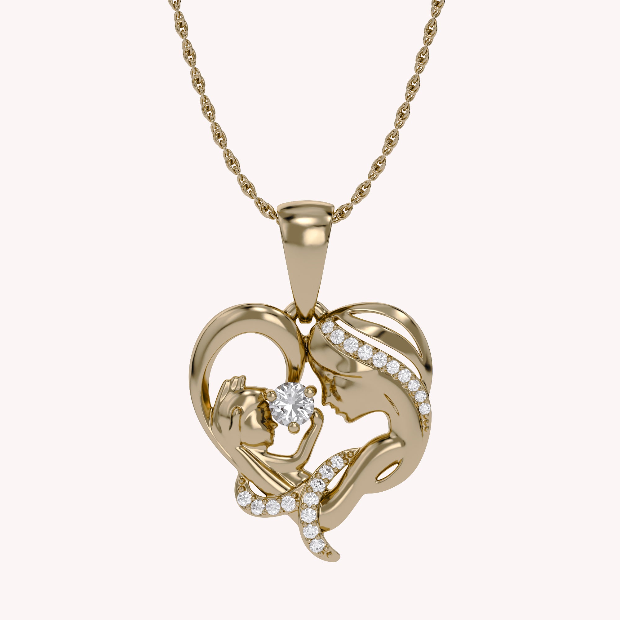Mother And Child Heart Pendant Necklace Sterling Silver