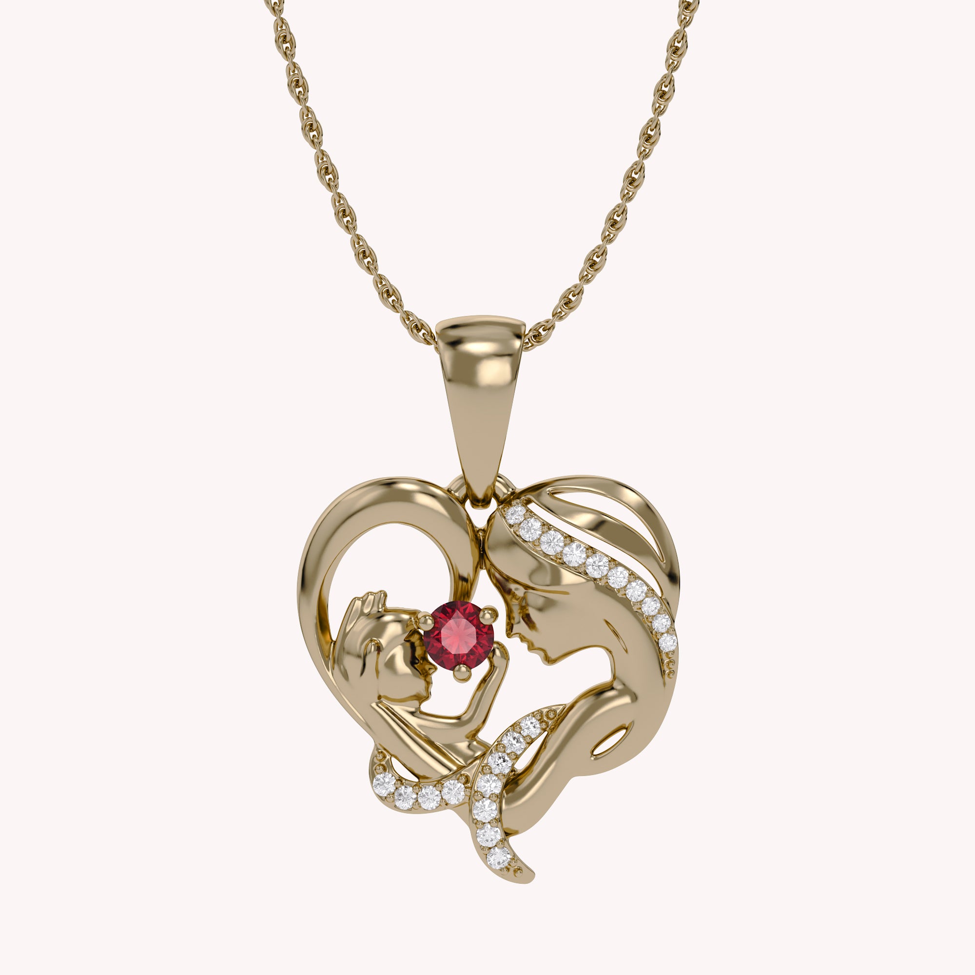 Mother And Child Heart Pendant Necklace Sterling Silver