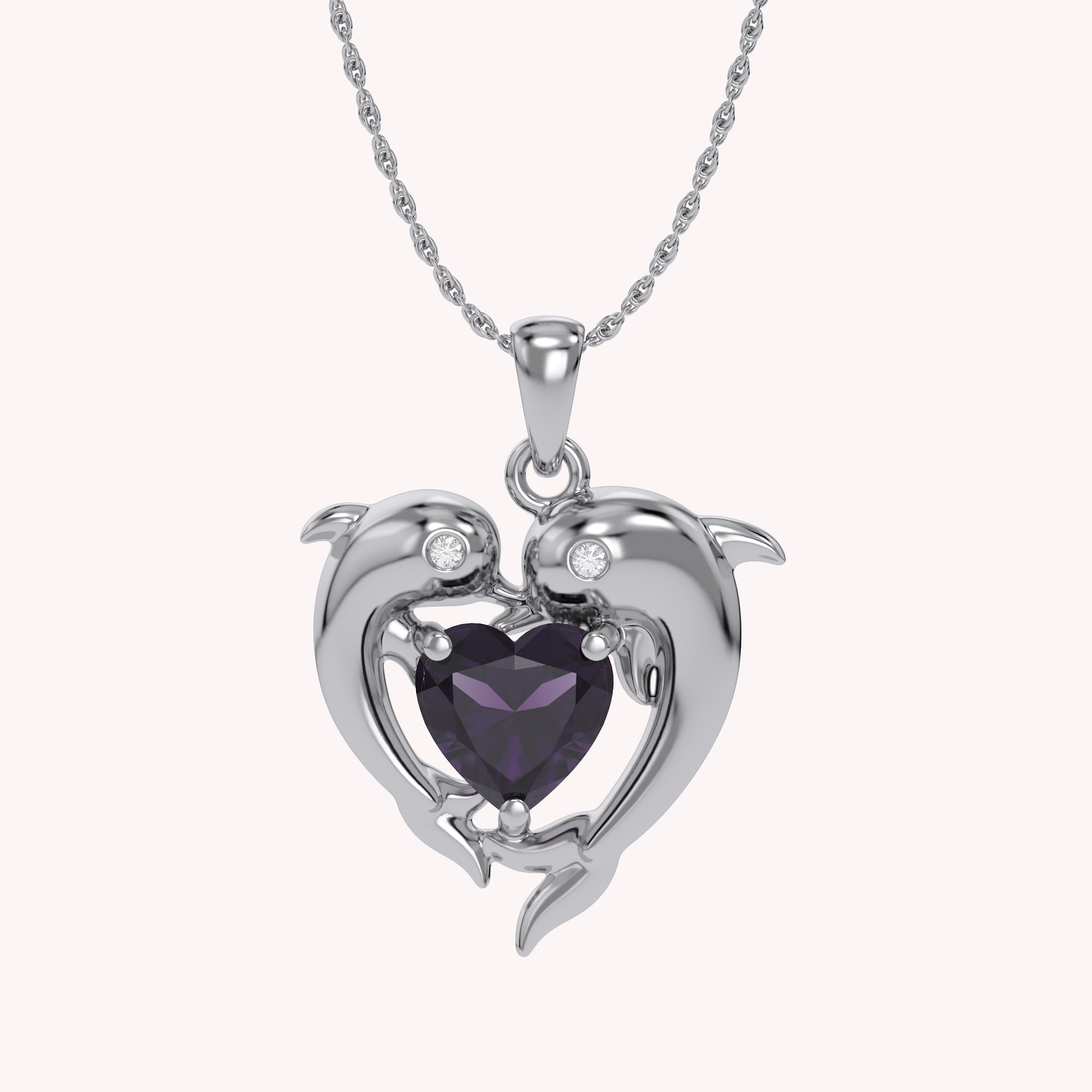 Mother And Child Dolphin Heart Pendant Necklace Sterling Silver