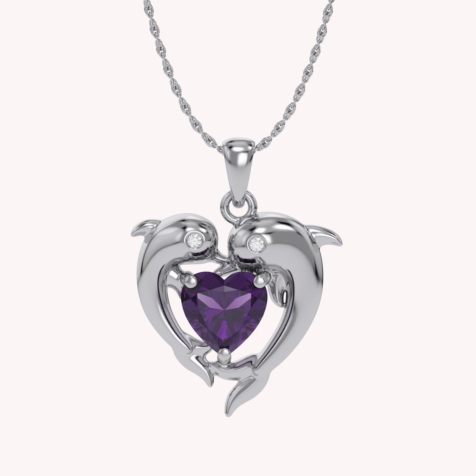 Mother And Child Dolphin Heart Pendant Necklace Sterling Silver