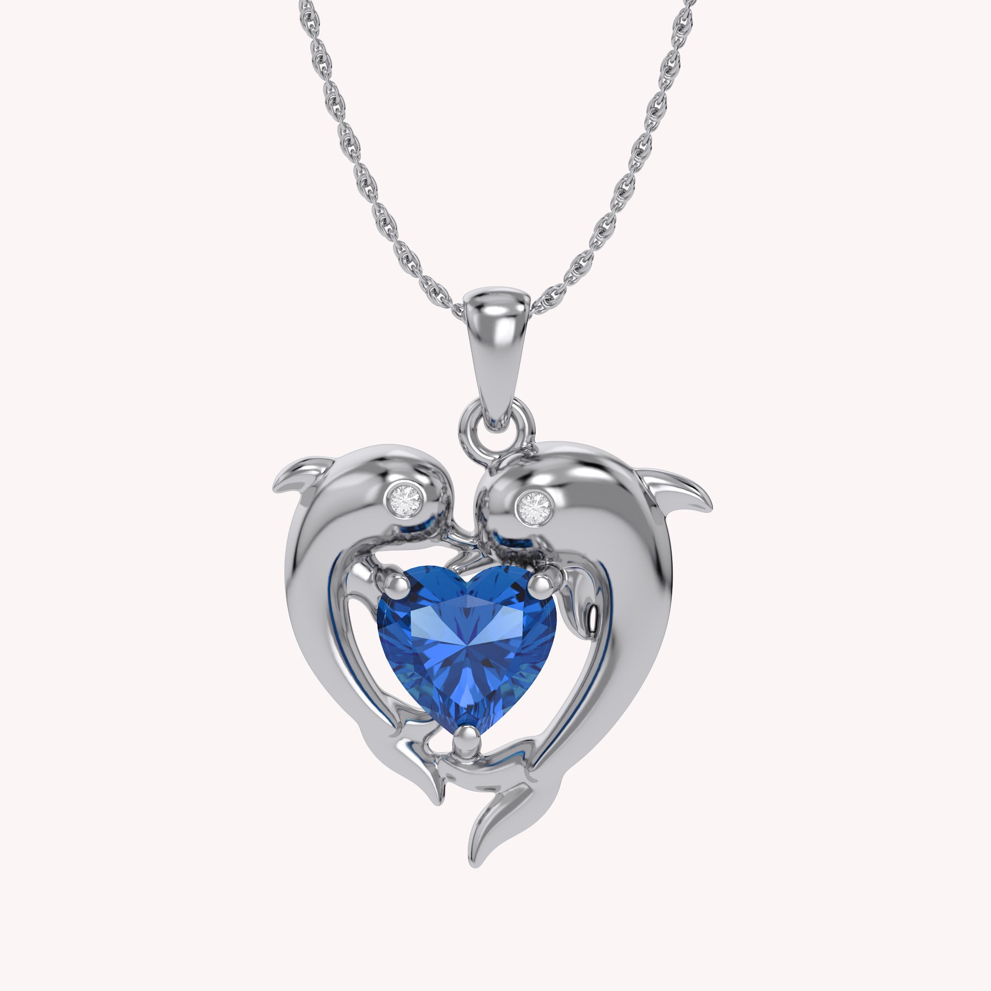 Mother And Child Dolphin Heart Pendant Necklace Sterling Silver
