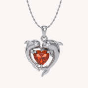 Mother And Child Dolphin Heart Pendant Necklace Sterling Silver