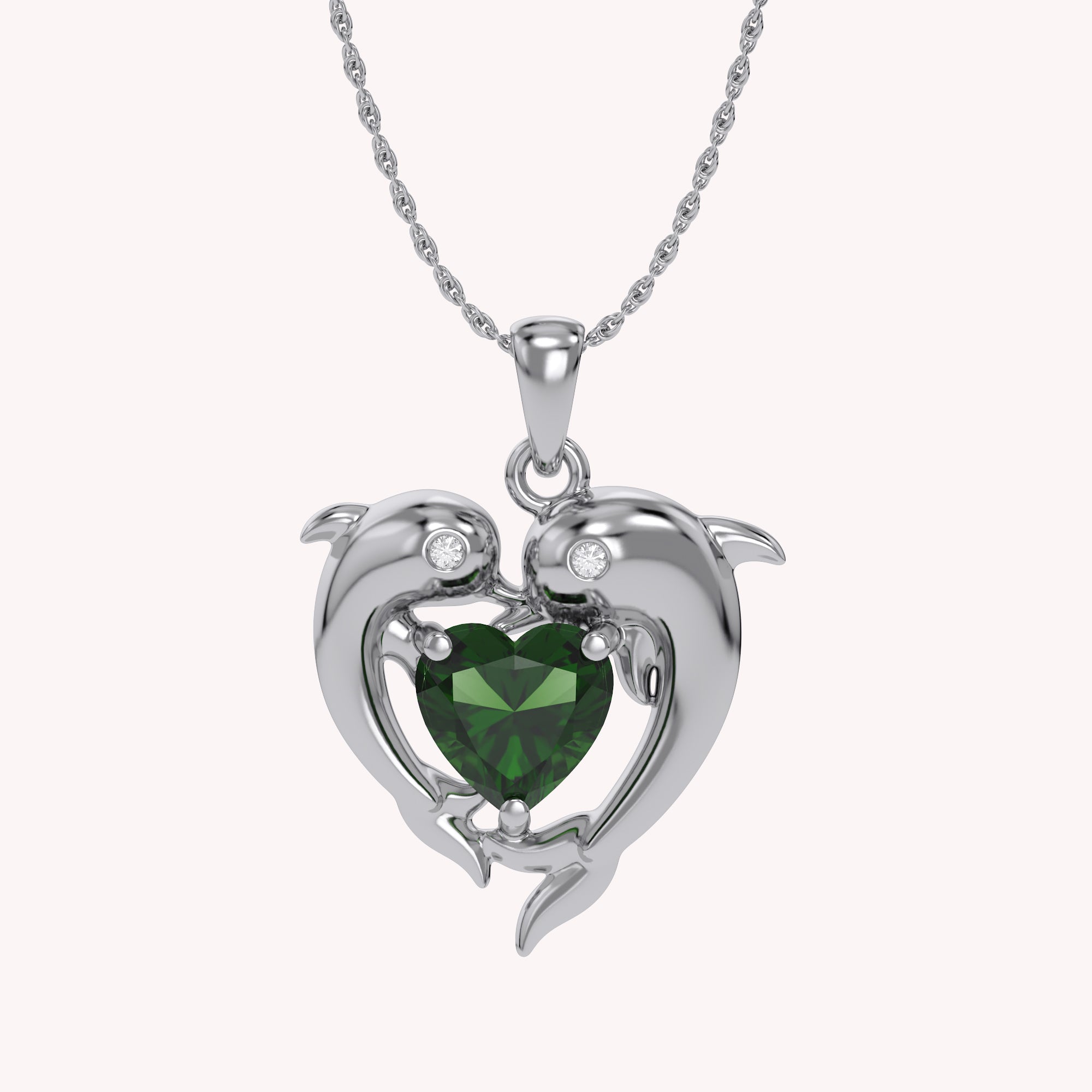 Mother And Child Dolphin Heart Pendant Necklace Sterling Silver