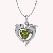 Mother And Child Dolphin Heart Pendant Necklace Sterling Silver