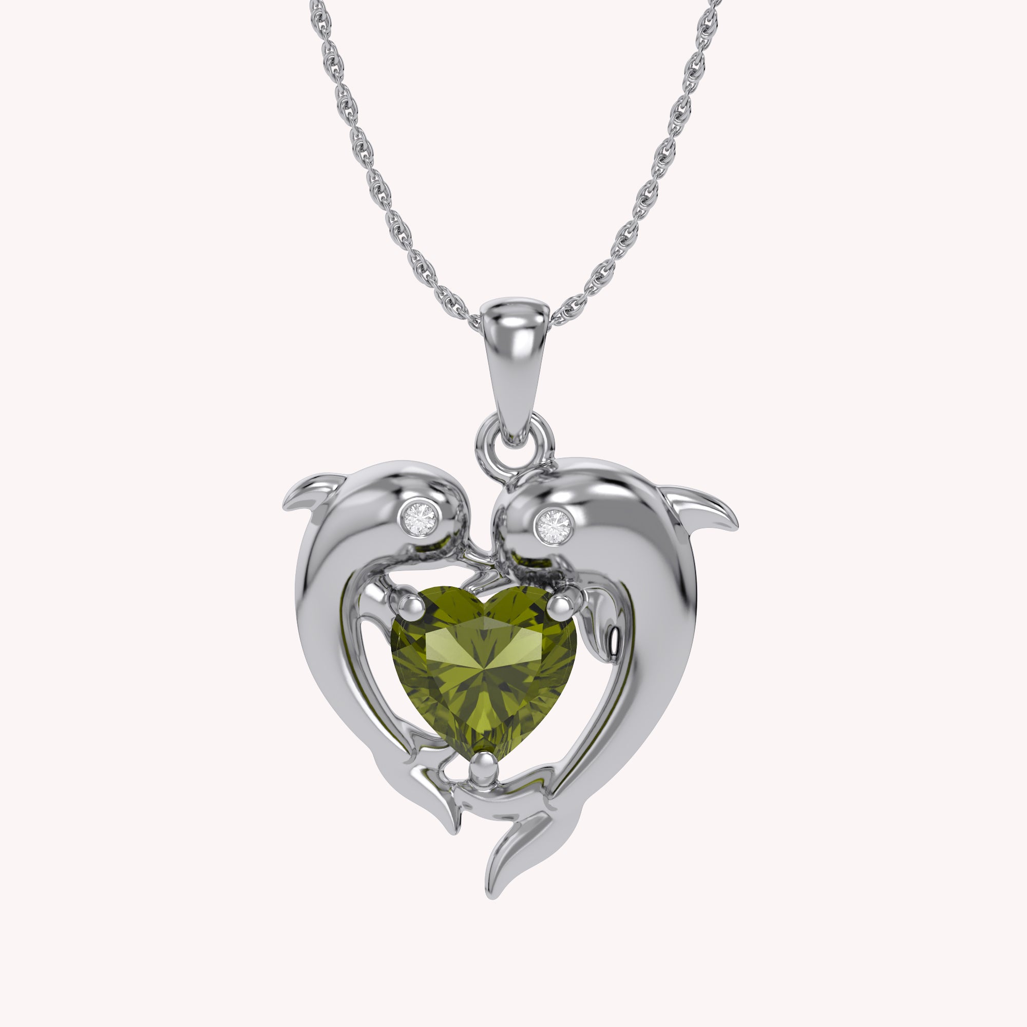 Mother And Child Dolphin Heart Pendant Necklace Sterling Silver