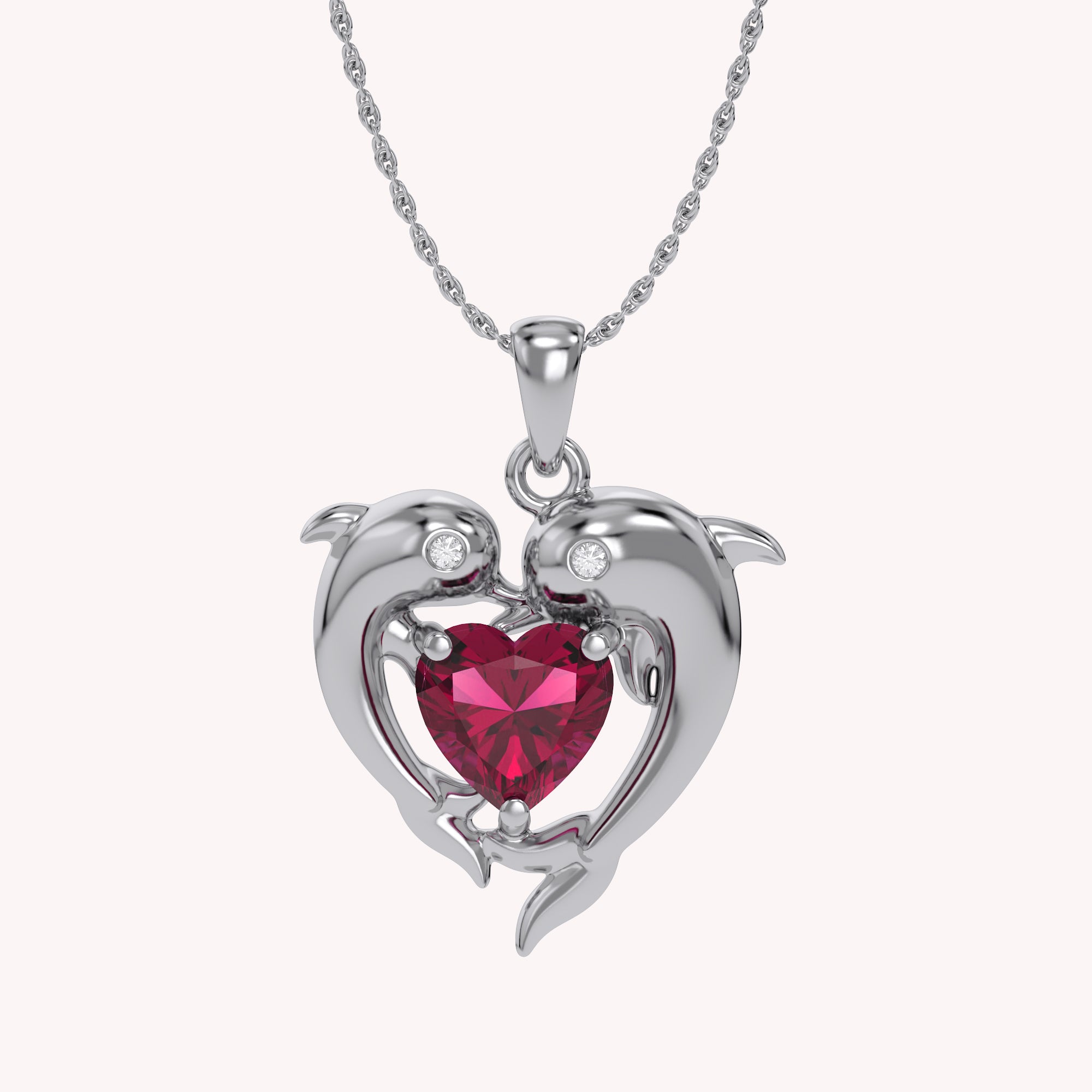 Mother And Child Dolphin Heart Pendant Necklace Sterling Silver