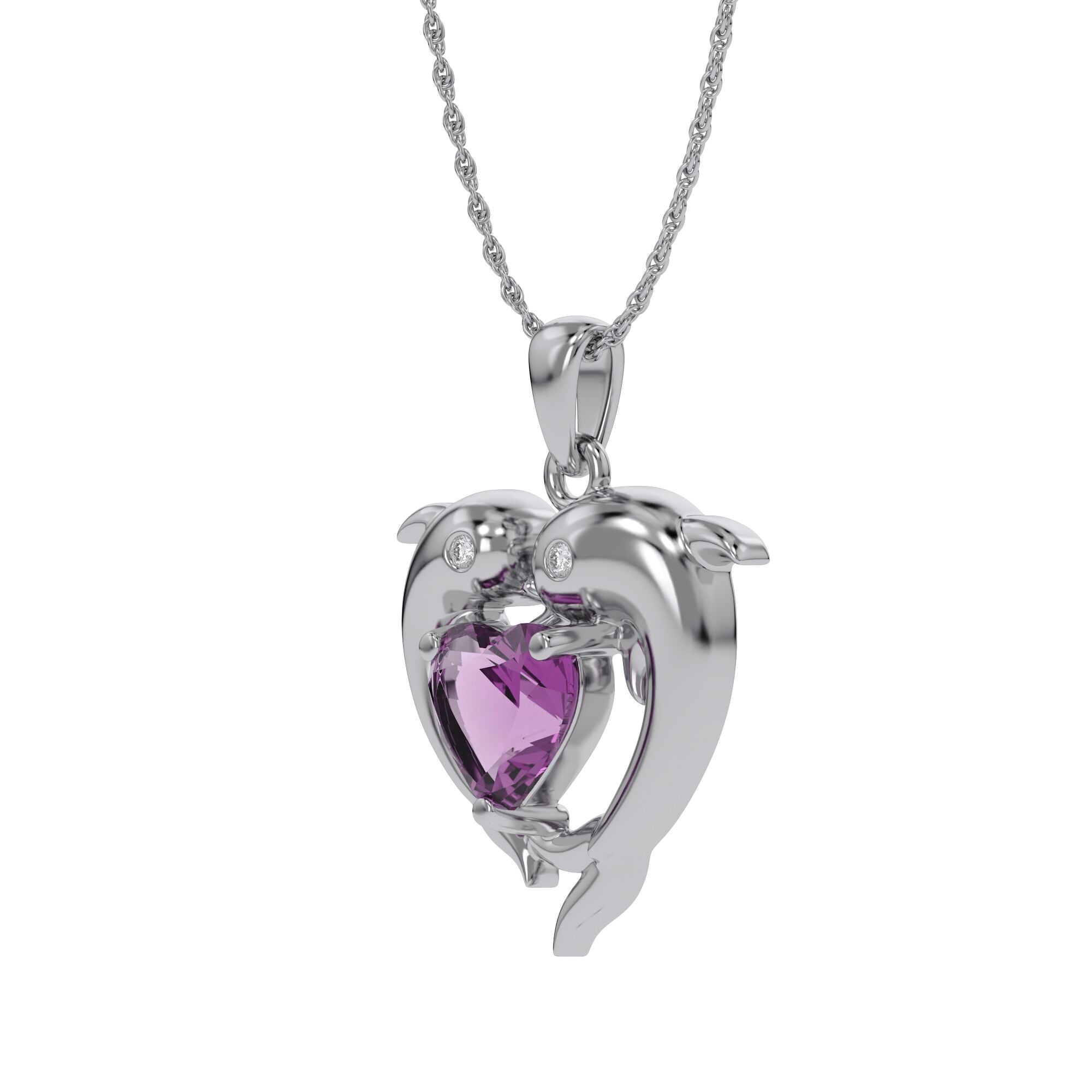 Mother And Child Dolphin Heart Pendant Necklace Sterling Silver