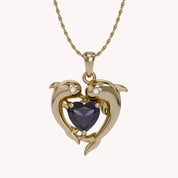 Mother And Child Dolphin Heart Pendant Necklace Sterling Silver