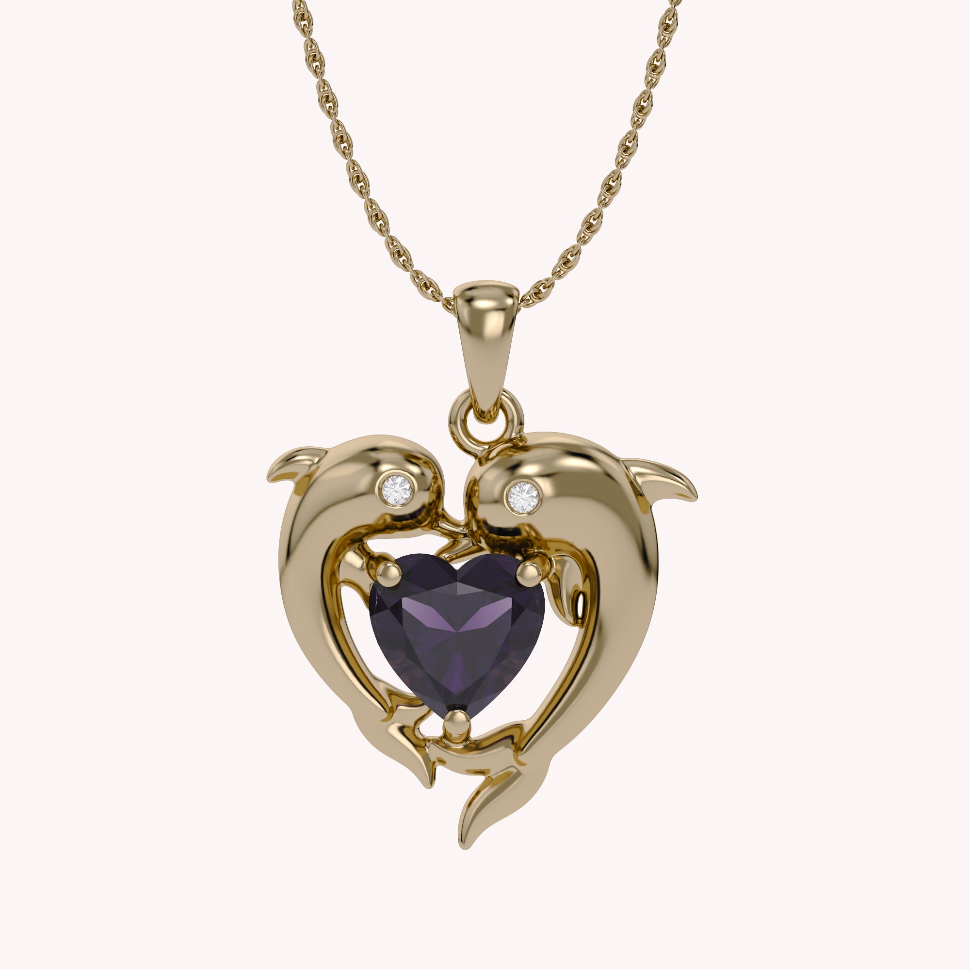 Mother And Child Dolphin Heart Pendant Necklace Sterling Silver