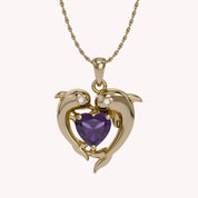 Mother And Child Dolphin Heart Pendant Necklace Sterling Silver