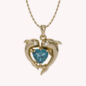 Mother And Child Dolphin Heart Pendant Necklace Sterling Silver