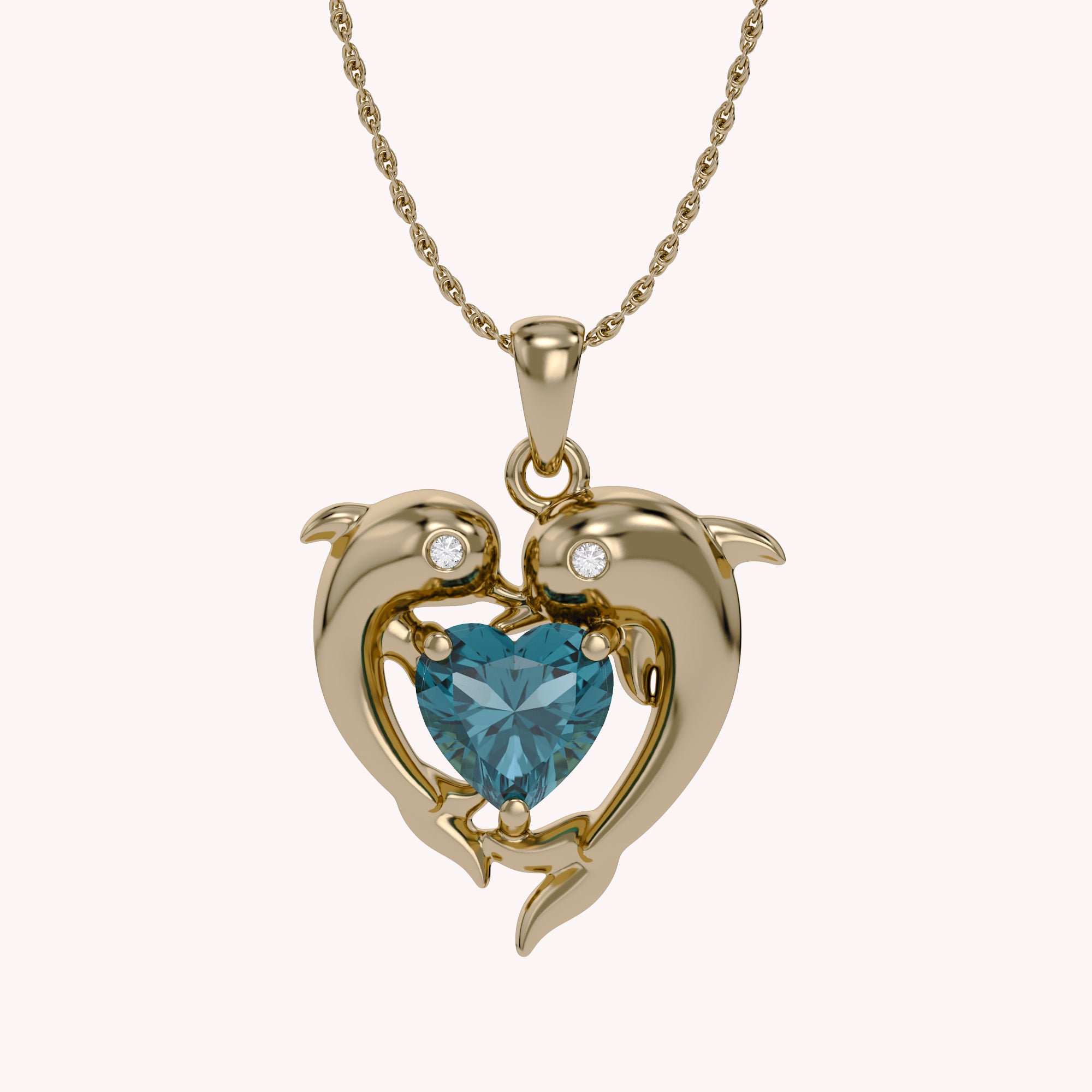 Mother And Child Dolphin Heart Pendant Necklace Sterling Silver