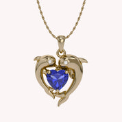Mother And Child Dolphin Heart Pendant Necklace Sterling Silver
