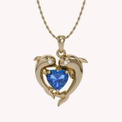 Mother And Child Dolphin Heart Pendant Necklace Sterling Silver