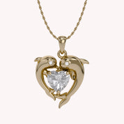 Mother And Child Dolphin Heart Pendant Necklace Sterling Silver
