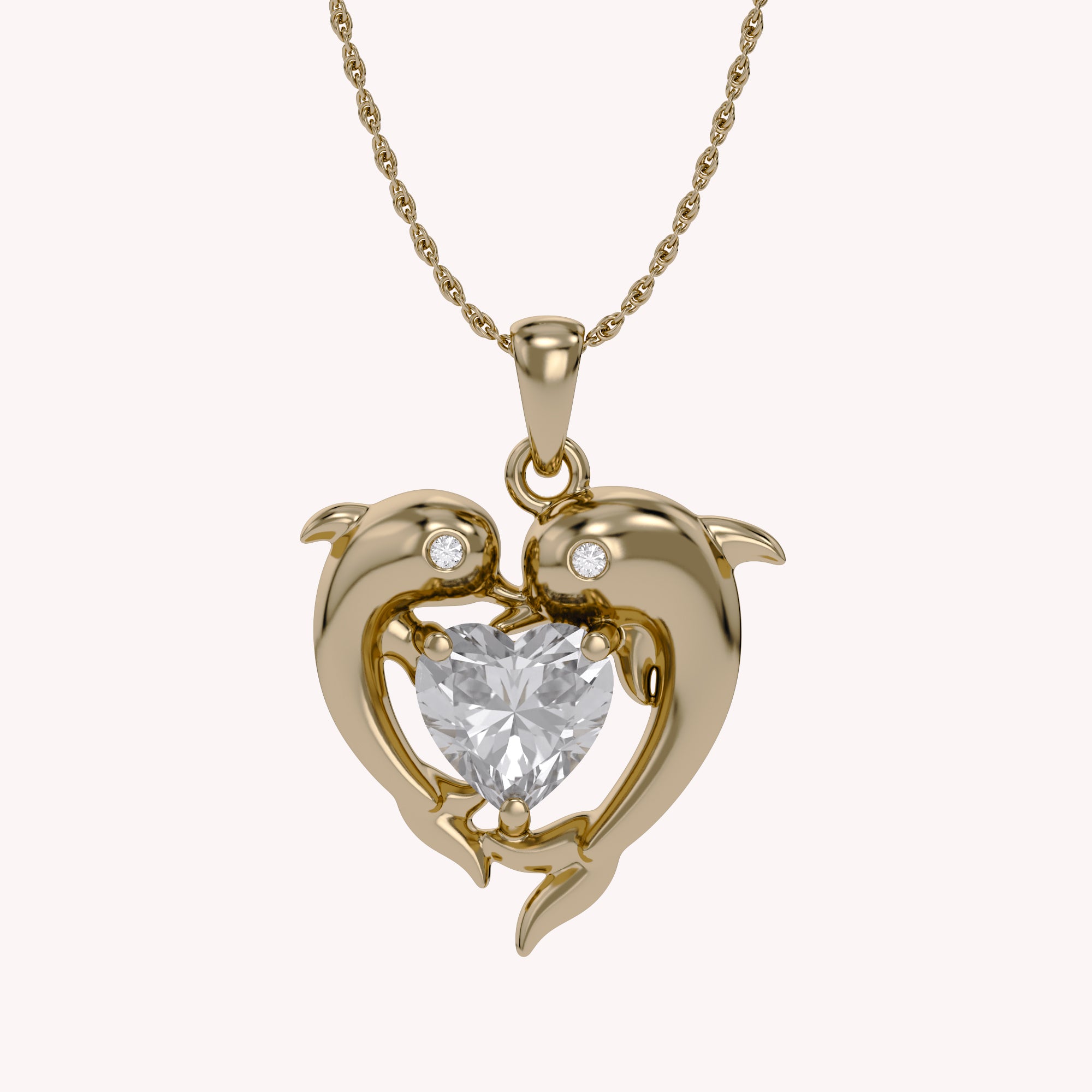 Mother And Child Dolphin Heart Pendant Necklace Sterling Silver