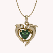 Mother And Child Dolphin Heart Pendant Necklace Sterling Silver