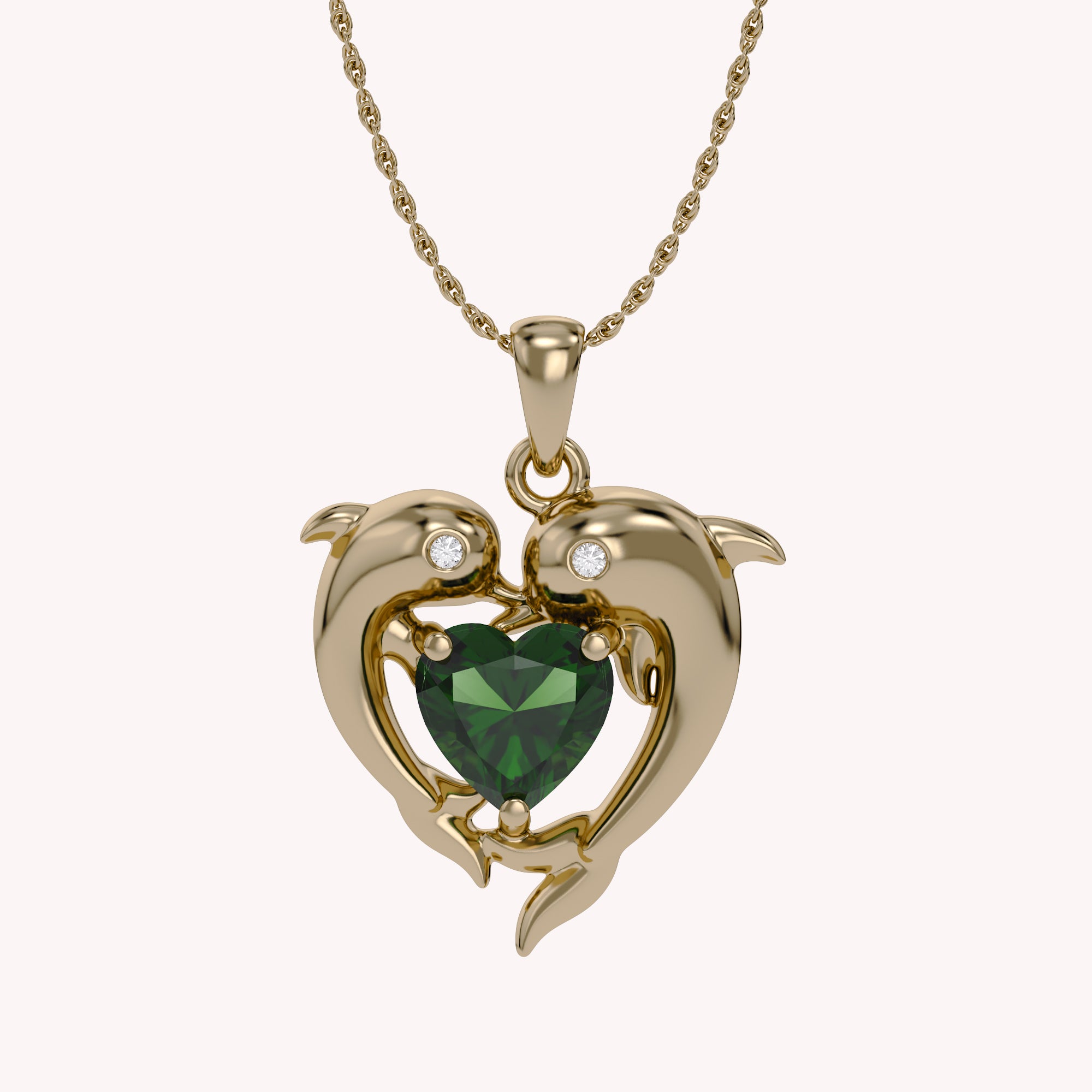 Mother And Child Dolphin Heart Pendant Necklace Sterling Silver