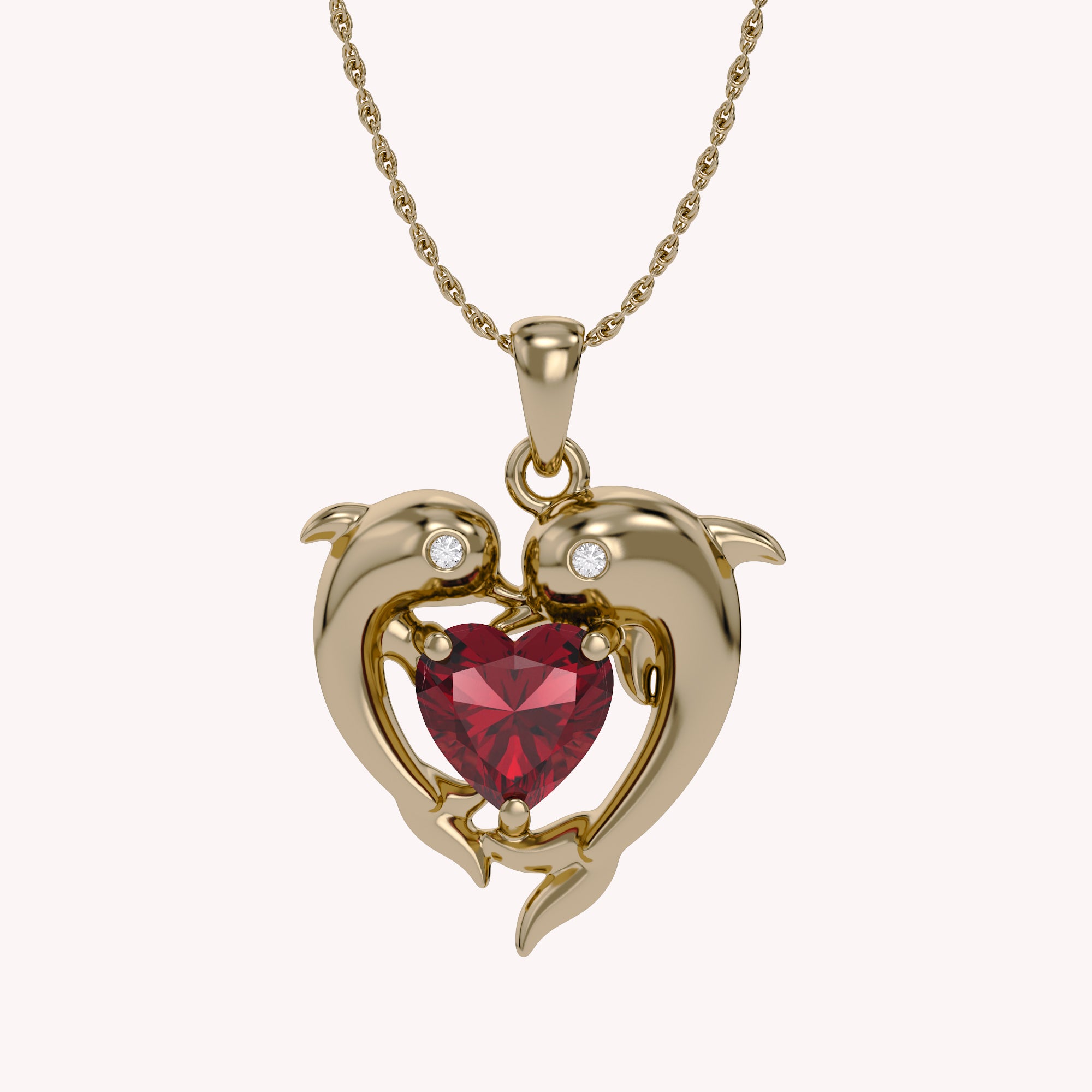 Mother And Child Dolphin Heart Pendant Necklace Sterling Silver