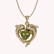 Mother And Child Dolphin Heart Pendant Necklace Sterling Silver