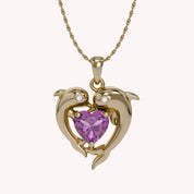 Mother And Child Dolphin Heart Pendant Necklace Sterling Silver