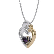 Two Tone Mom And Child Heart Pendant Necklace Sterling Silver