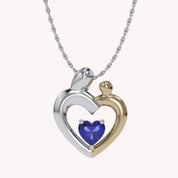 Two Tone Mom And Child Heart Pendant Necklace Sterling Silver