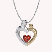 Two Tone Mom And Child Heart Pendant Necklace Sterling Silver