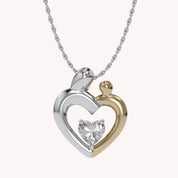 Two Tone Mom And Child Heart Pendant Necklace Sterling Silver
