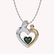 Two Tone Mom And Child Heart Pendant Necklace Sterling Silver