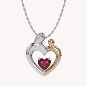 Two Tone Mom And Child Heart Pendant Necklace Sterling Silver