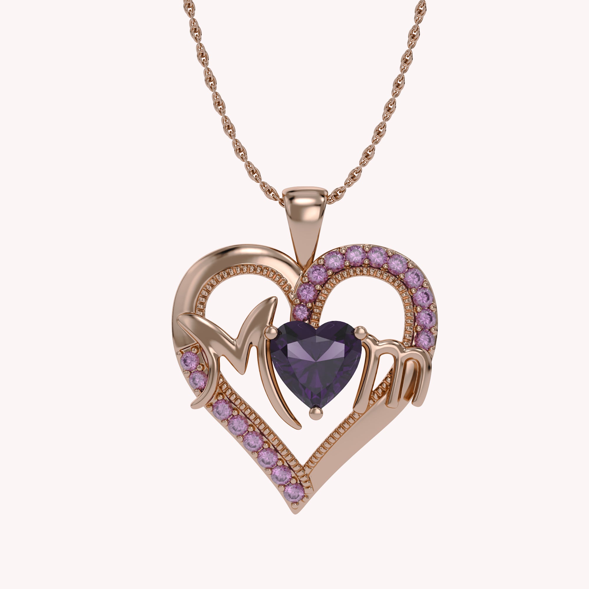 MOM Heart Pendant Necklace Sterling Silver