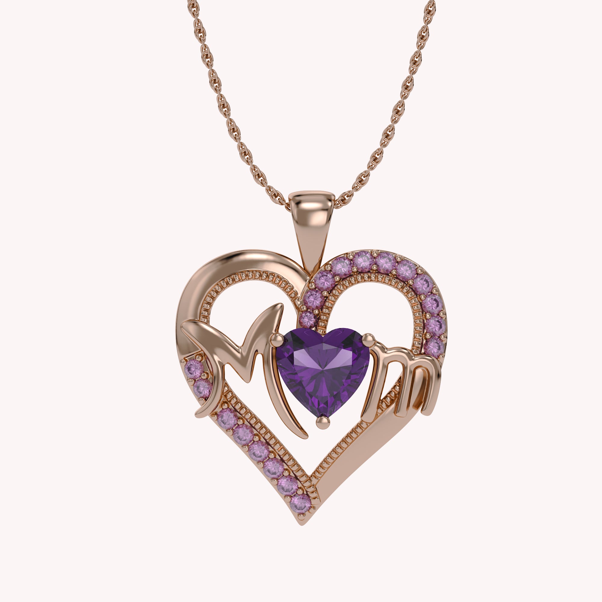 MOM Heart Pendant Necklace Sterling Silver