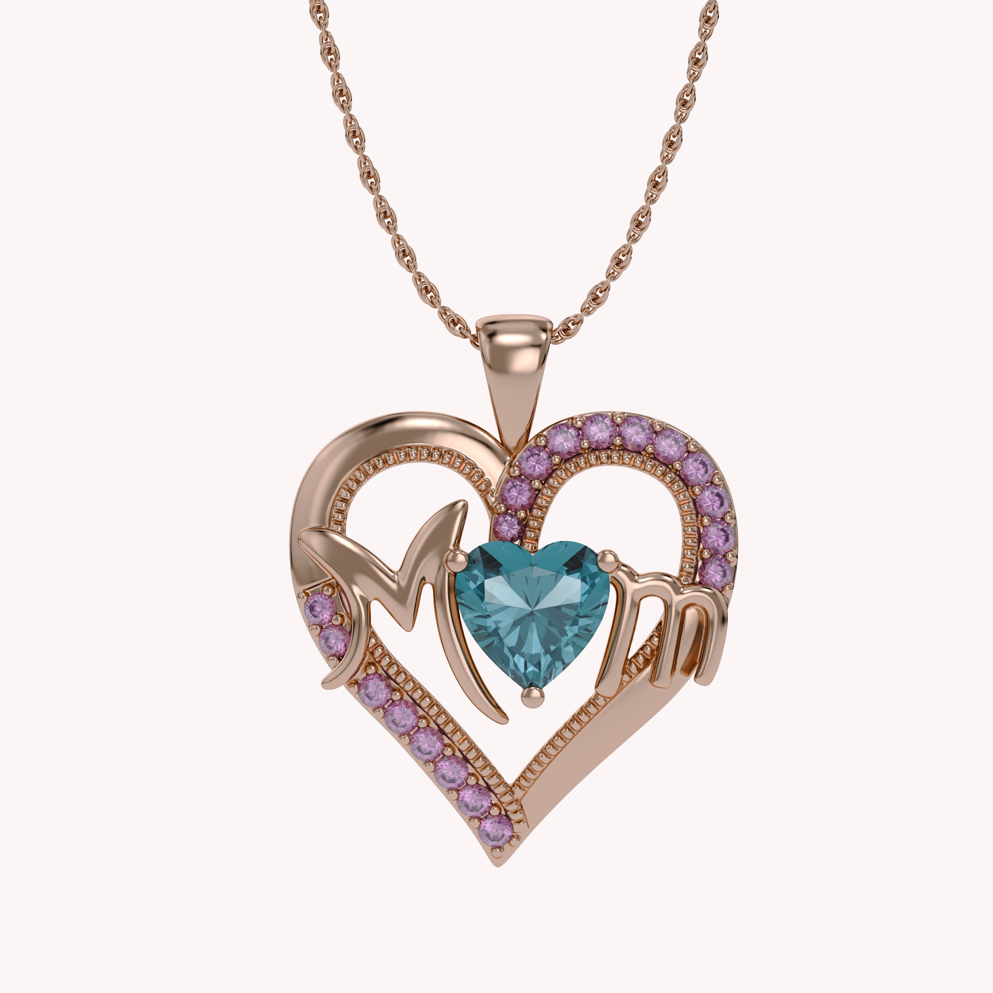 MOM Heart Pendant Necklace Sterling Silver
