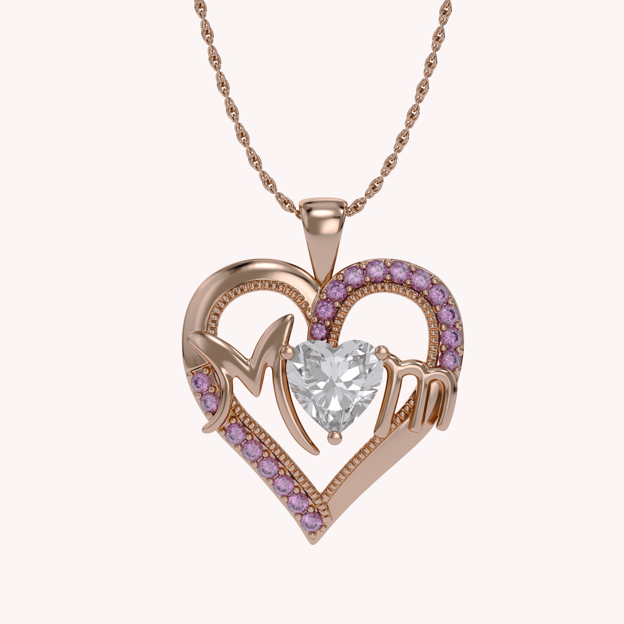 MOM Heart Pendant Necklace Sterling Silver