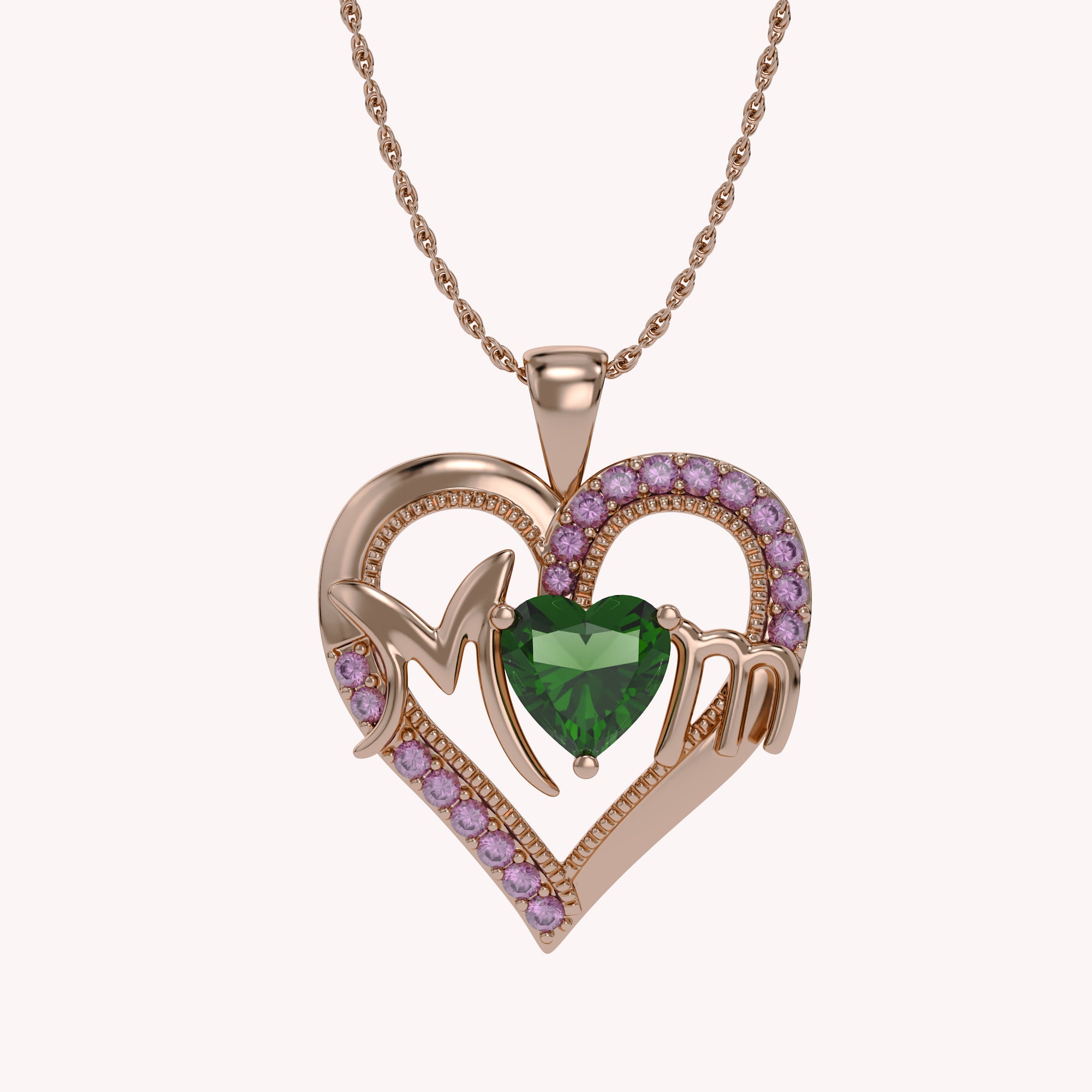 MOM Heart Pendant Necklace Sterling Silver