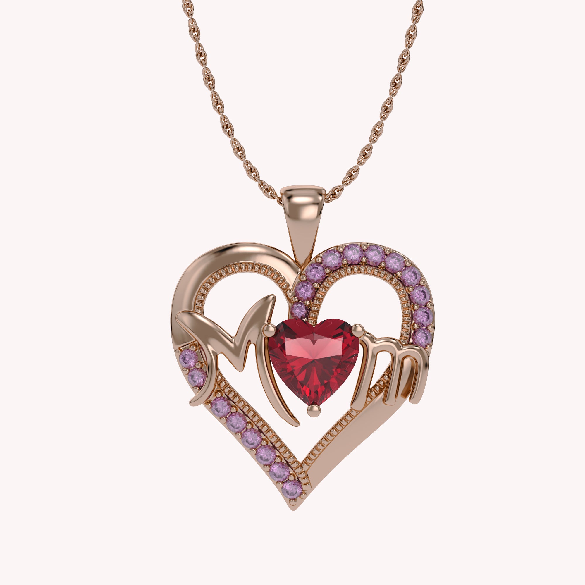 MOM Heart Pendant Necklace Sterling Silver