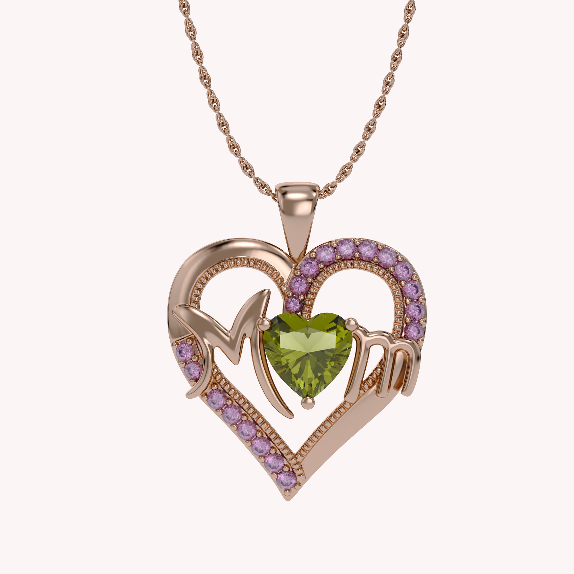 MOM Heart Pendant Necklace Sterling Silver