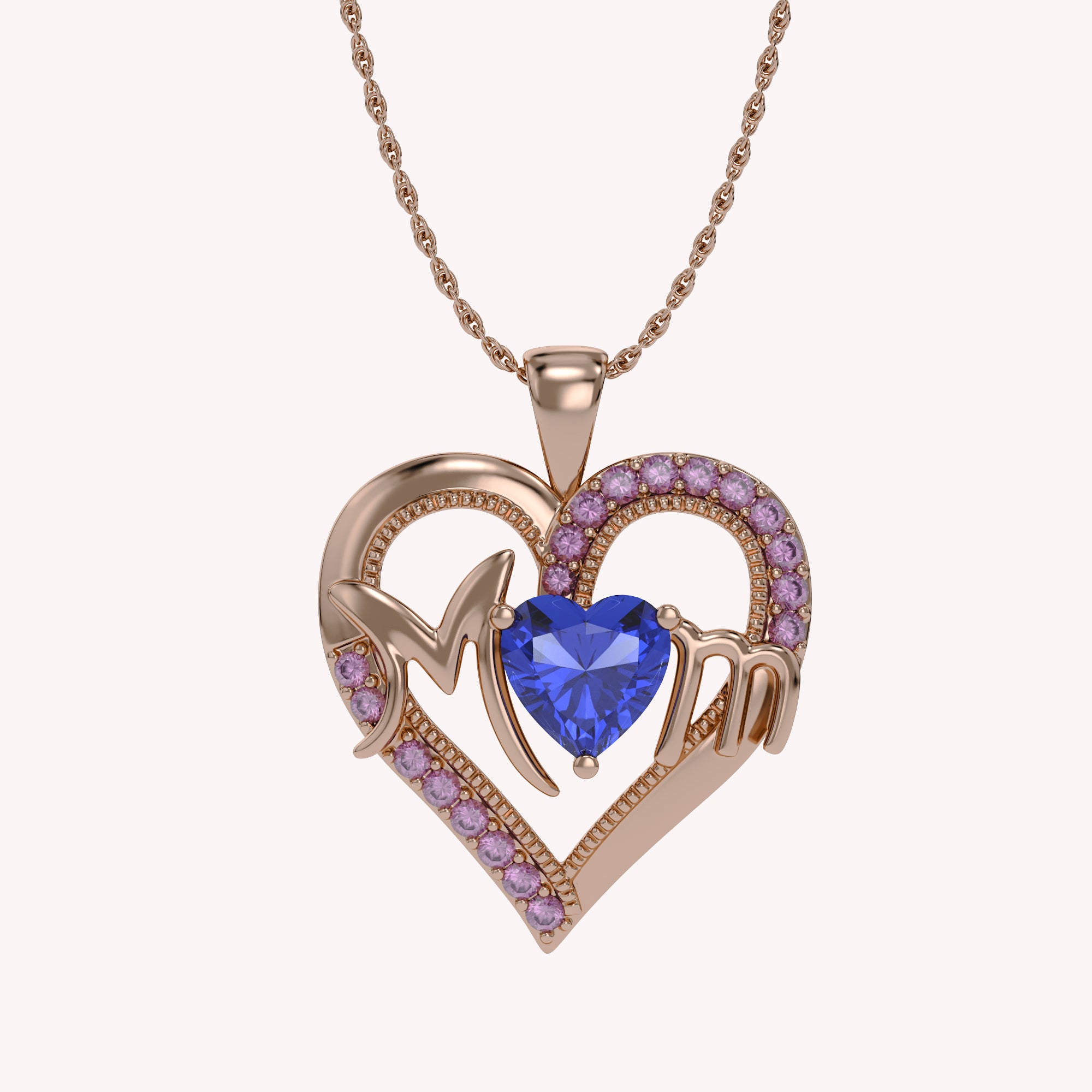 MOM Heart Pendant Necklace Sterling Silver