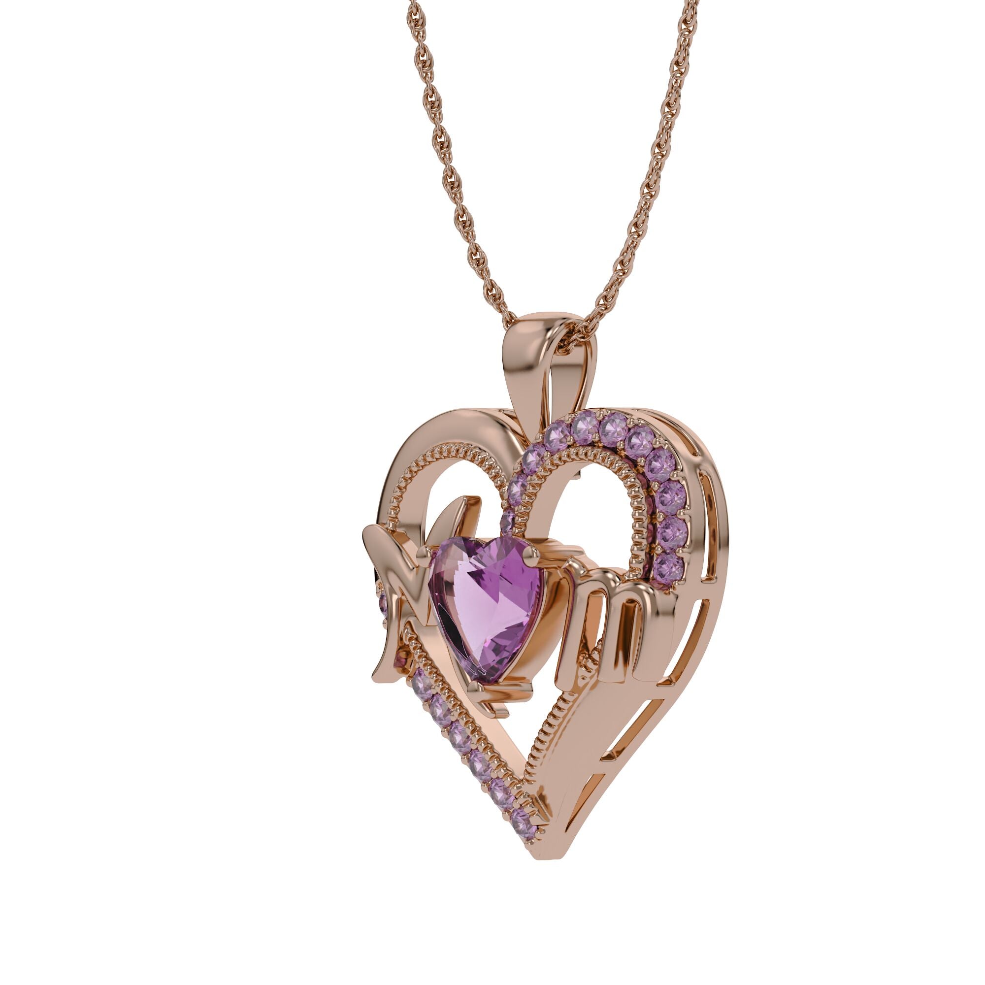 MOM Heart Pendant Necklace Sterling Silver
