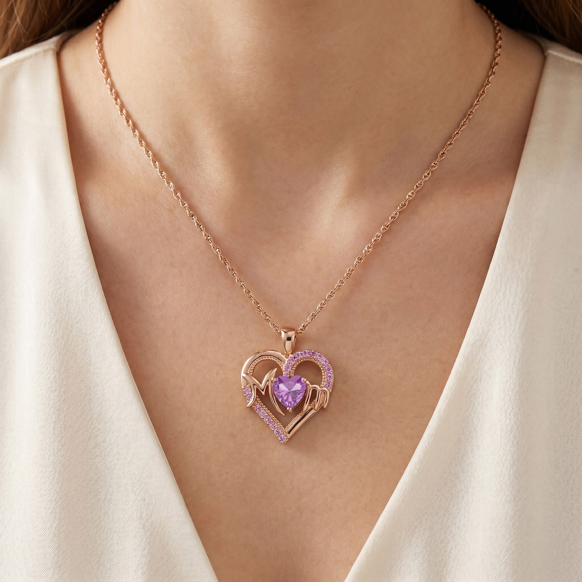MOM Heart Pendant Necklace Sterling Silver