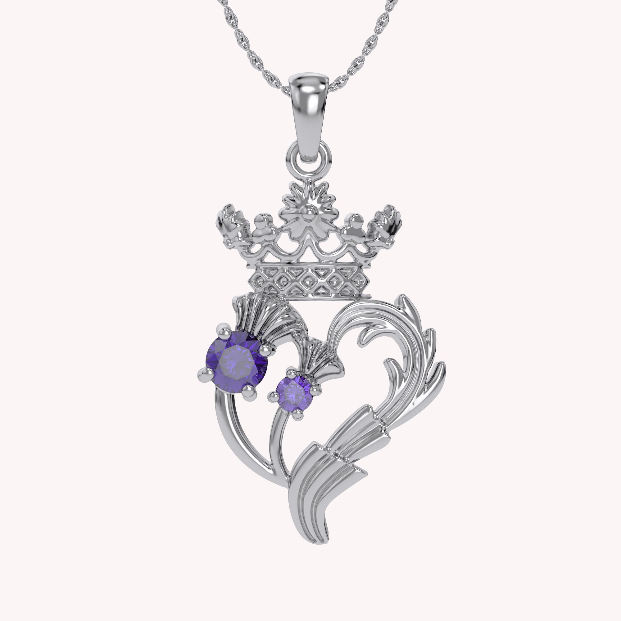 Luckenbooth Thistle Heart Crown Pendant Necklace Sterling Silver