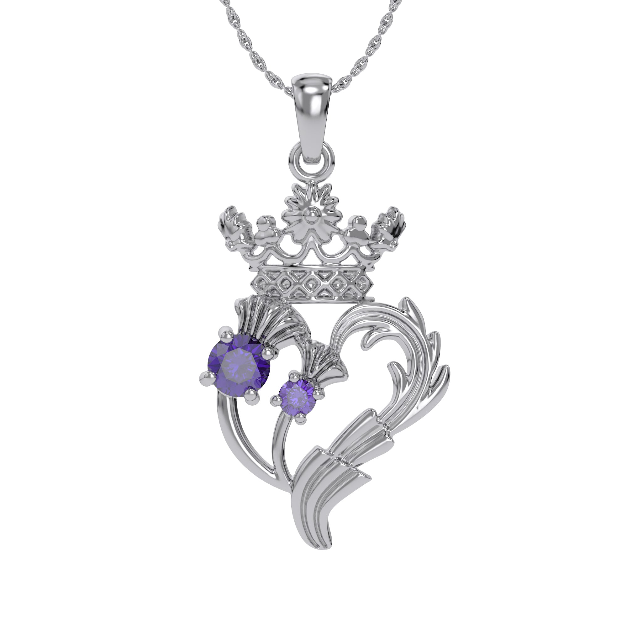 Luckenbooth Thistle Heart Crown Pendant Necklace Sterling Silver