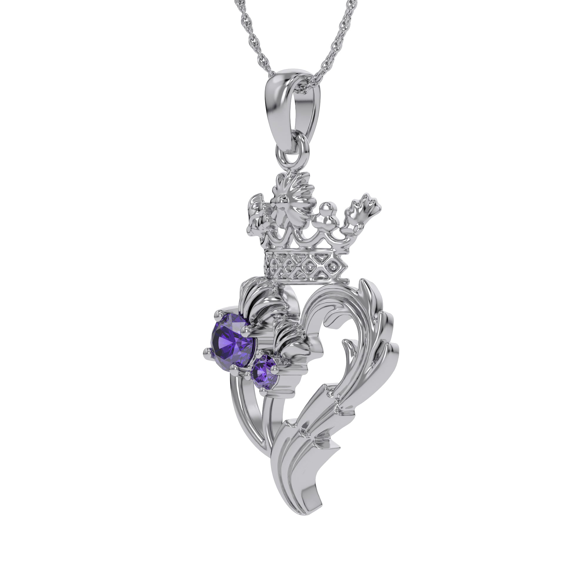Luckenbooth Thistle Heart Crown Pendant Necklace Sterling Silver