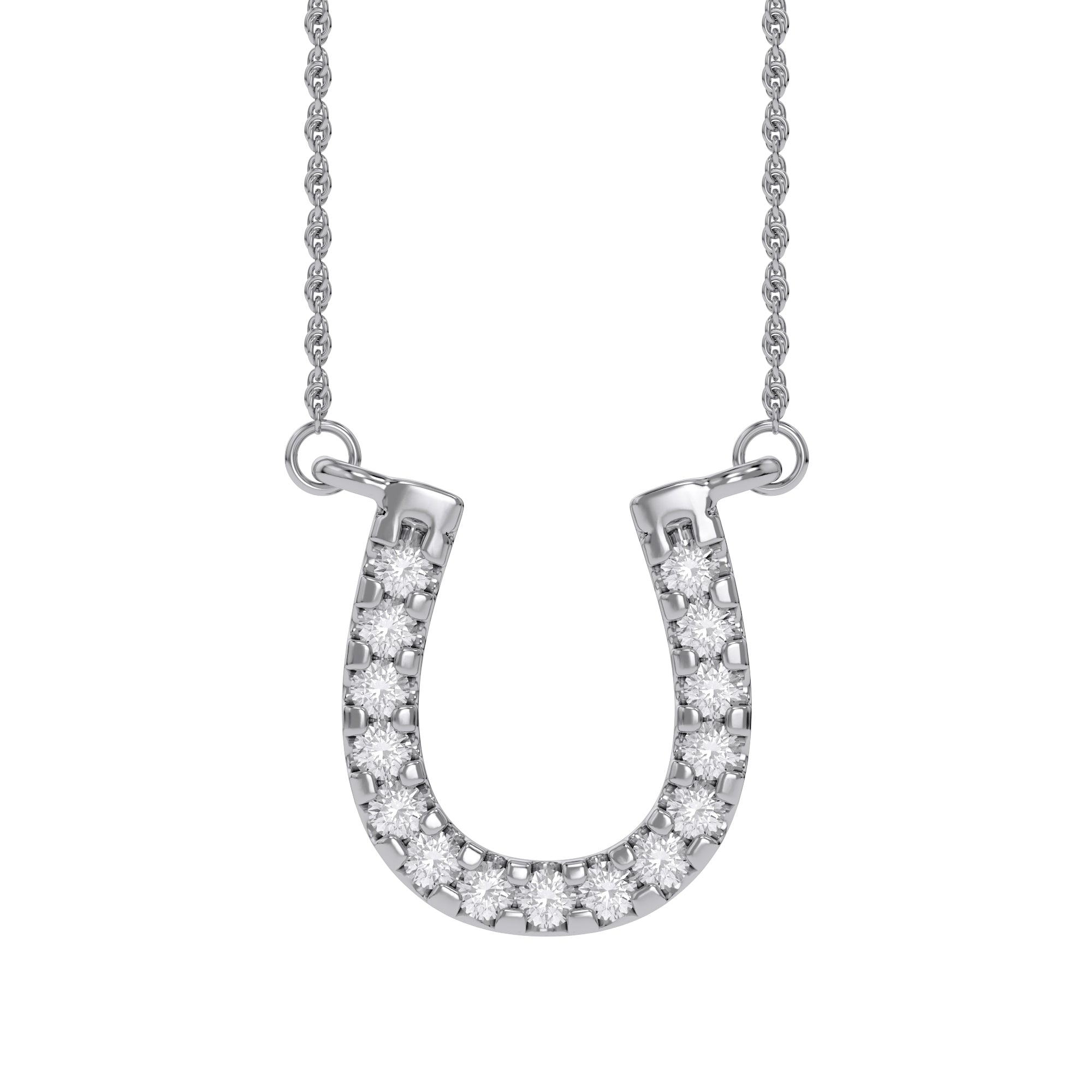 Horseshoe Natural Diamond Pendant Necklace Sterling Silver