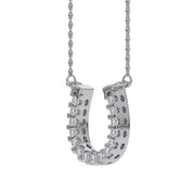 Horseshoe Natural Diamond Pendant Necklace Sterling Silver