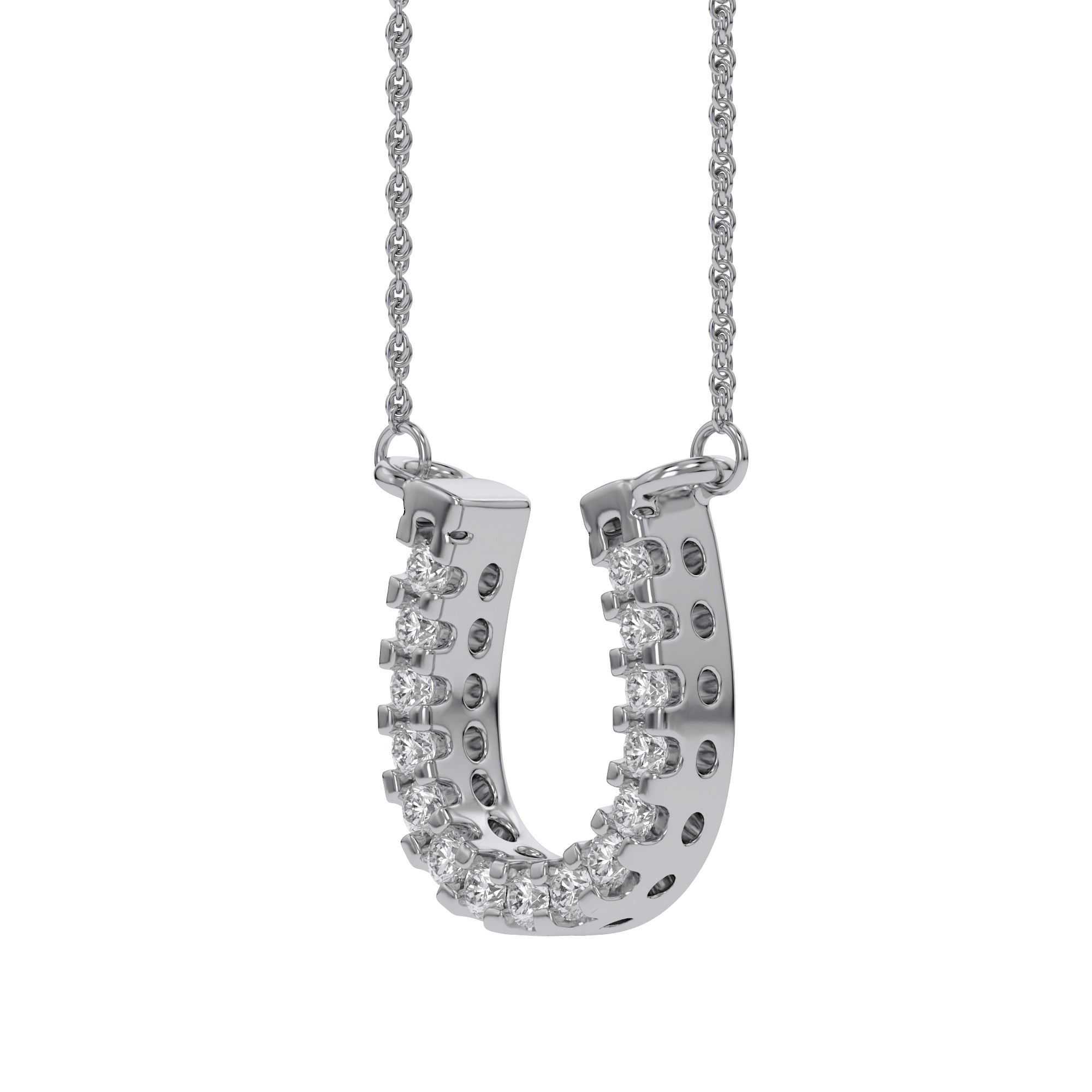 Horseshoe Natural Diamond Pendant Necklace Sterling Silver