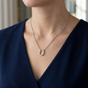 Horseshoe Natural Diamond Pendant Necklace Sterling Silver
