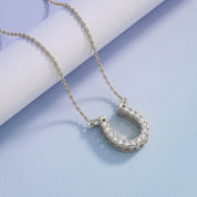 Horseshoe Natural Diamond Pendant Necklace Sterling Silver